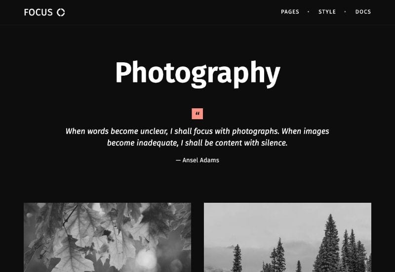 Photography landing page